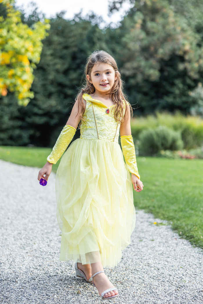 Yellow velvet princess dress with sleeves