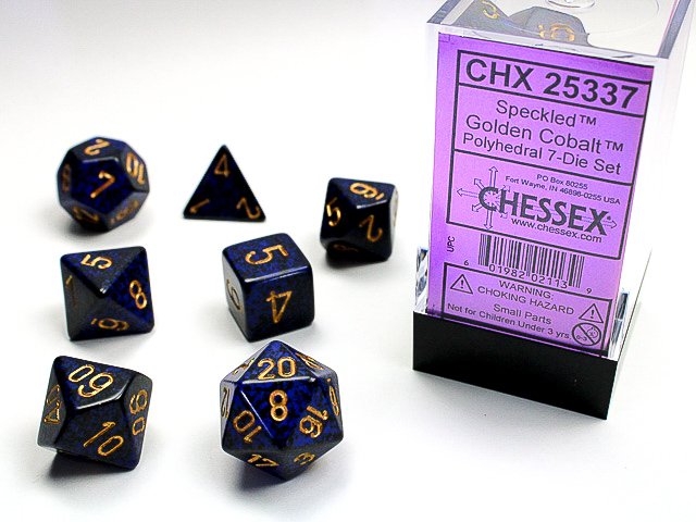 Ensemble dés polyédriques Golden Cobalt - Speckled