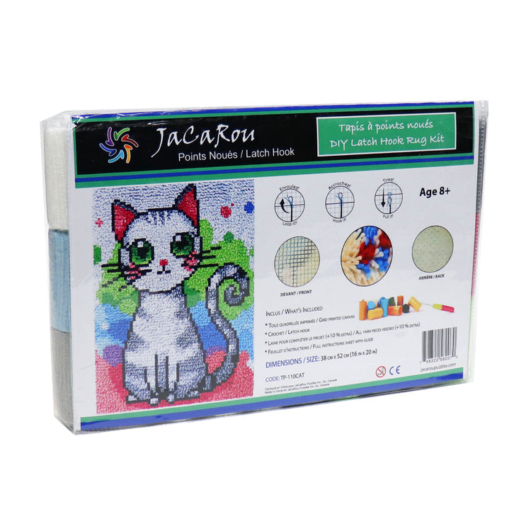 Points noués - Petit tapis - Chat gris