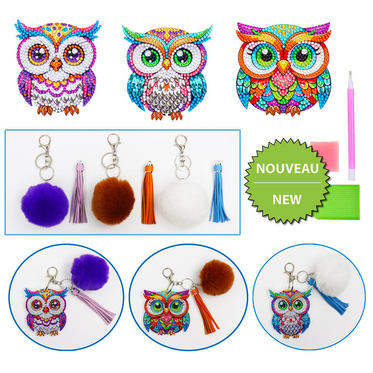 Kit de broderie de diamants décos pour sacs - Hiboux Colorés
