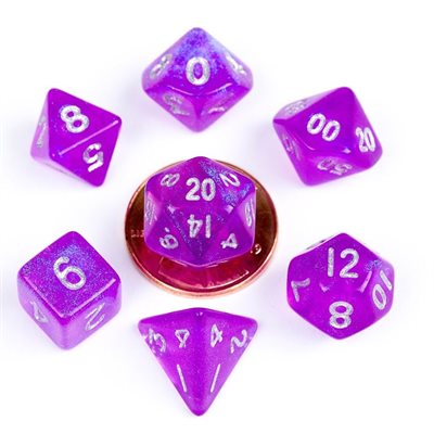 Purple Stardust/Silver Polyhedral Dice Set - Mini
