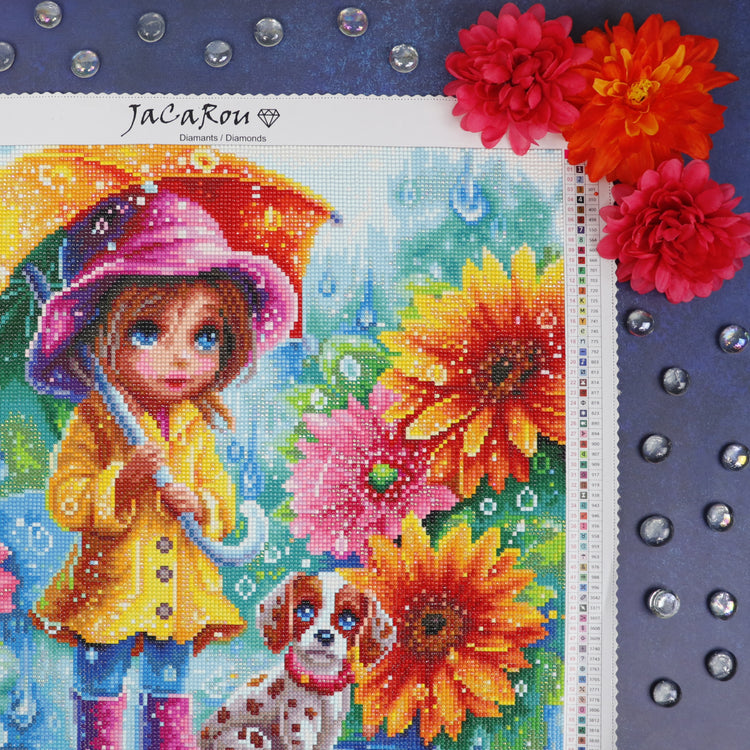Broderie de diamant - Amis sous la pluie