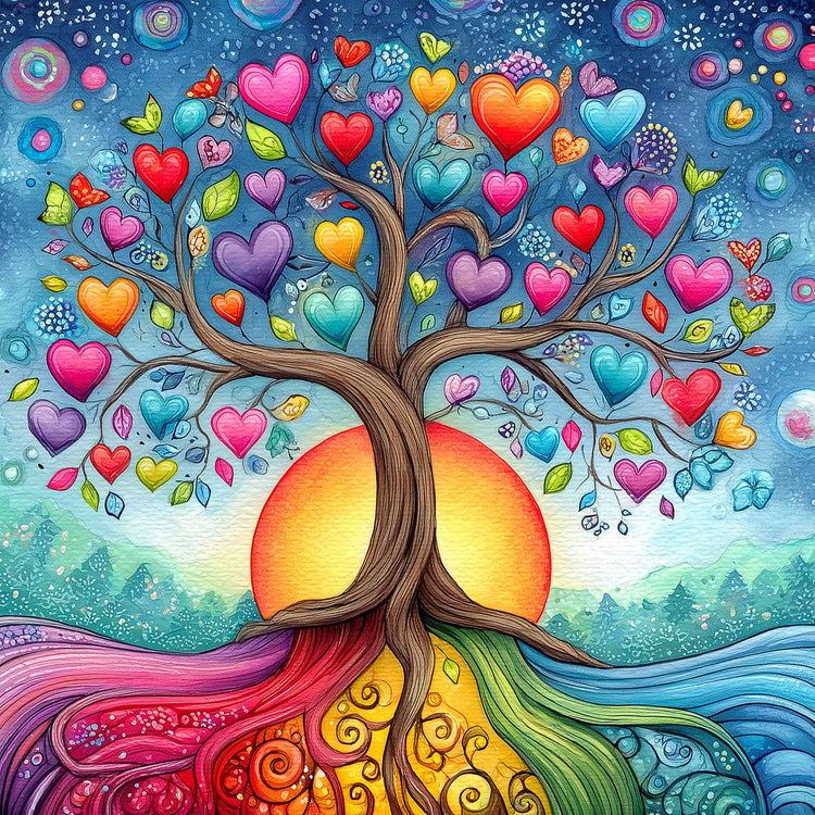 Broderie de diamant - Arbre en coeurs