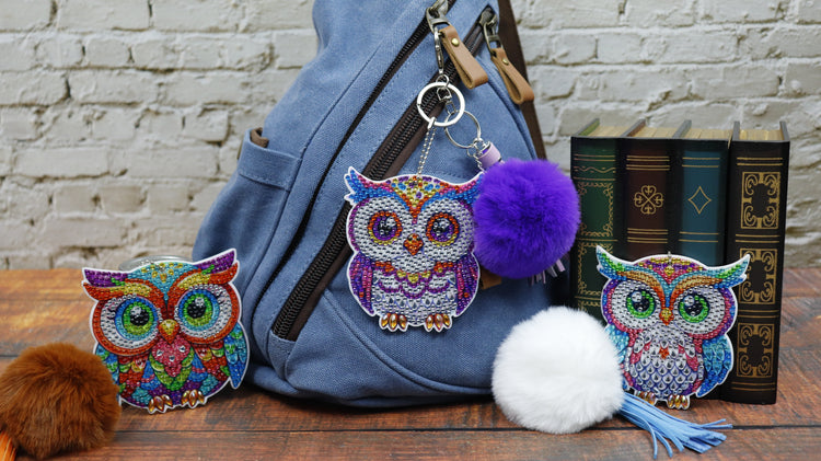 Kit de broderie de diamants décos pour sacs - Hiboux Colorés