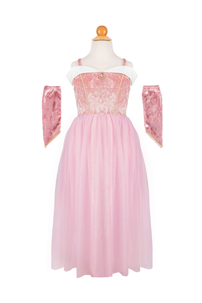Robe de princesse rose en velours avec manchons