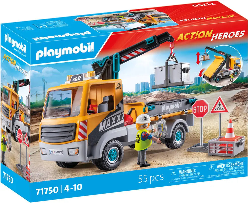 Camion de chantier avec grue et accessoires - Action Heroes