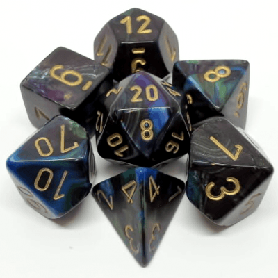 Ensemble dés polyédriques Sombre / Or - Lustrous - La Ribouldingue