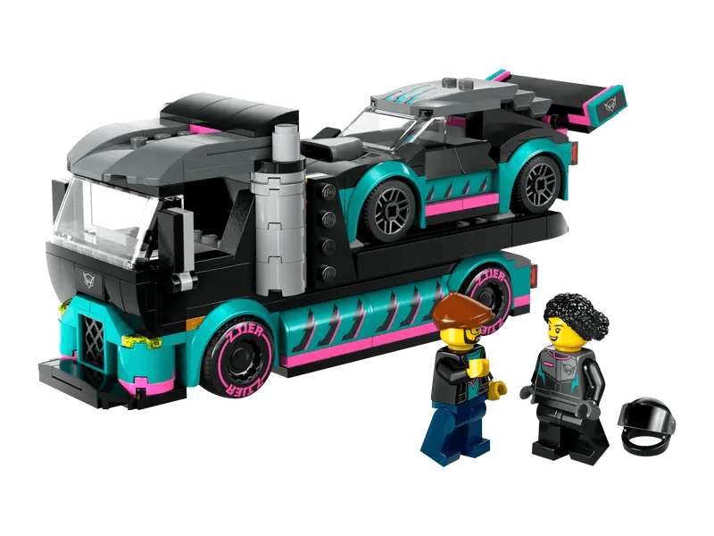 La voiture de course et le camion de transport de voitures - City - La Ribouldingue