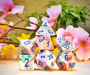 Ensemble dés polyédriques Pop Art / Bleu - Festive - La Ribouldingue