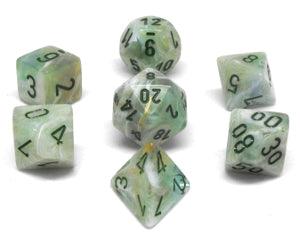 Ensemble dés polyédriques Vert / Vert foncé - Marbré - La Ribouldingue