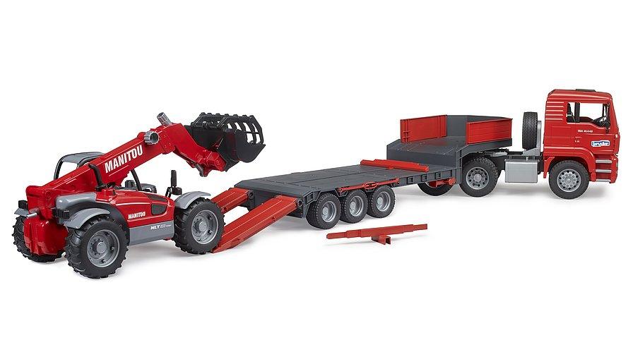 MAN TGA Camion à chargement bas avec chargeur télescopique Manitou - La Ribouldingue