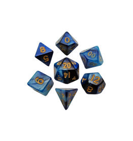 Mini Polyhedral Dice Game - Light/Dark Blue with Gold Numbers