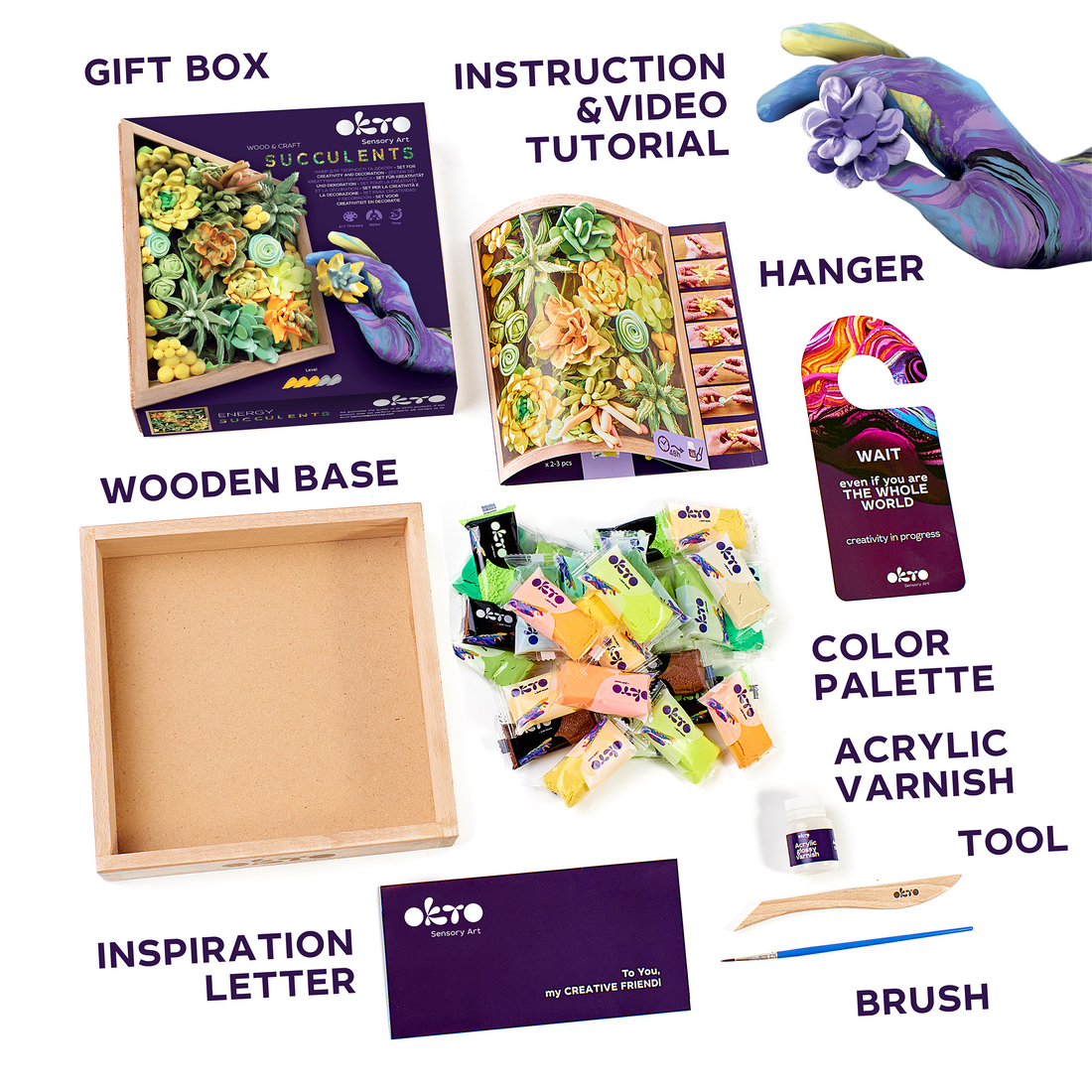 OKTO Wood & Craft - Succulentes - Énergie (Multi)