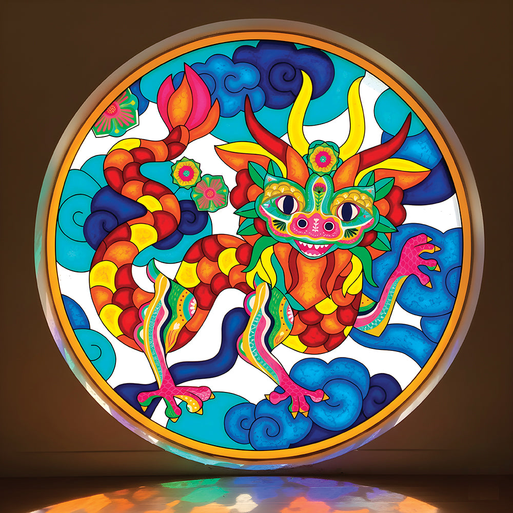 Crealign - Vitrail géant : Dragon de lumière