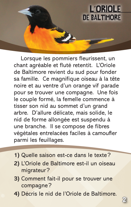 Lecture à la carte - Repérage - Les oiseaux du Québec (Fr)