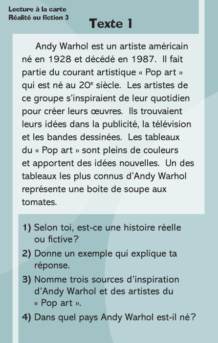 Lecture à la carte - Réalité ou fiction (Fr)
