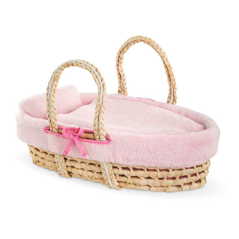 Pink Plush Basket for Dolls 36 to 42 cm
