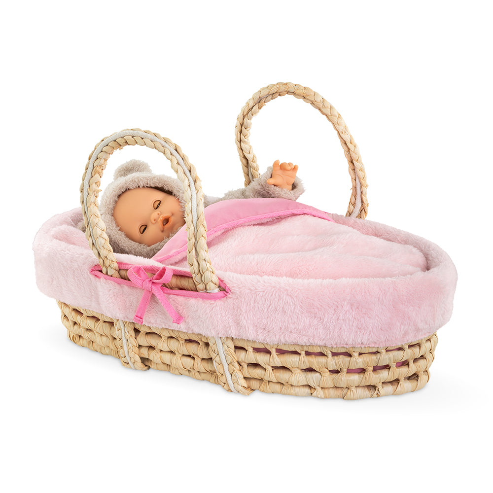 Pink Plush Basket for Dolls 36 to 42 cm
