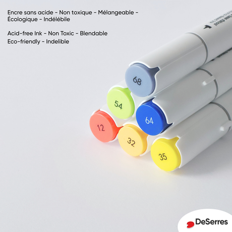 Ensemble marqueurs à l'alcool double pointe - Couleurs primaires (6)