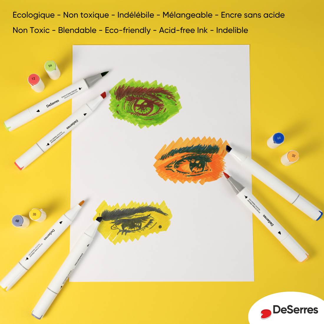 Ensemble marqueurs à l'alcool double pointe - Couleurs primaires (6)
