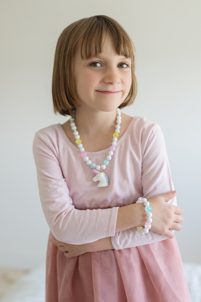Necklace and Bracelet - White Unicorn