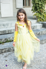 Yellow velvet princess dress with sleeves