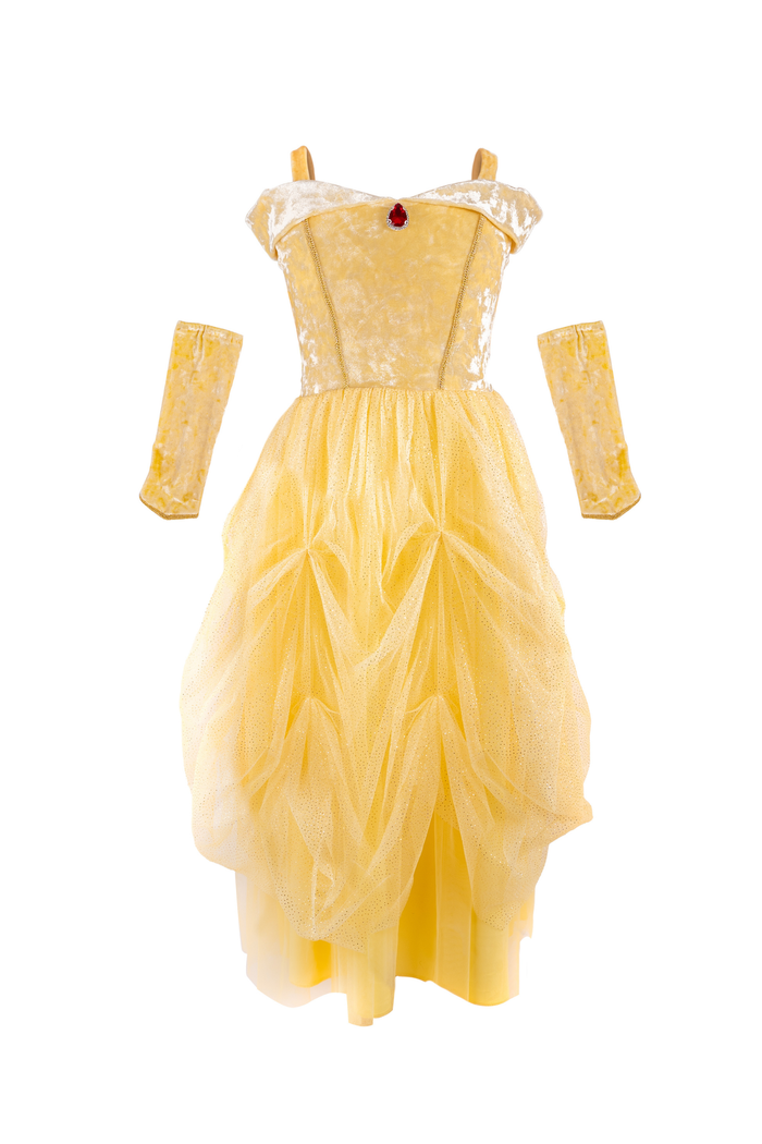 Yellow velvet princess dress with sleeves