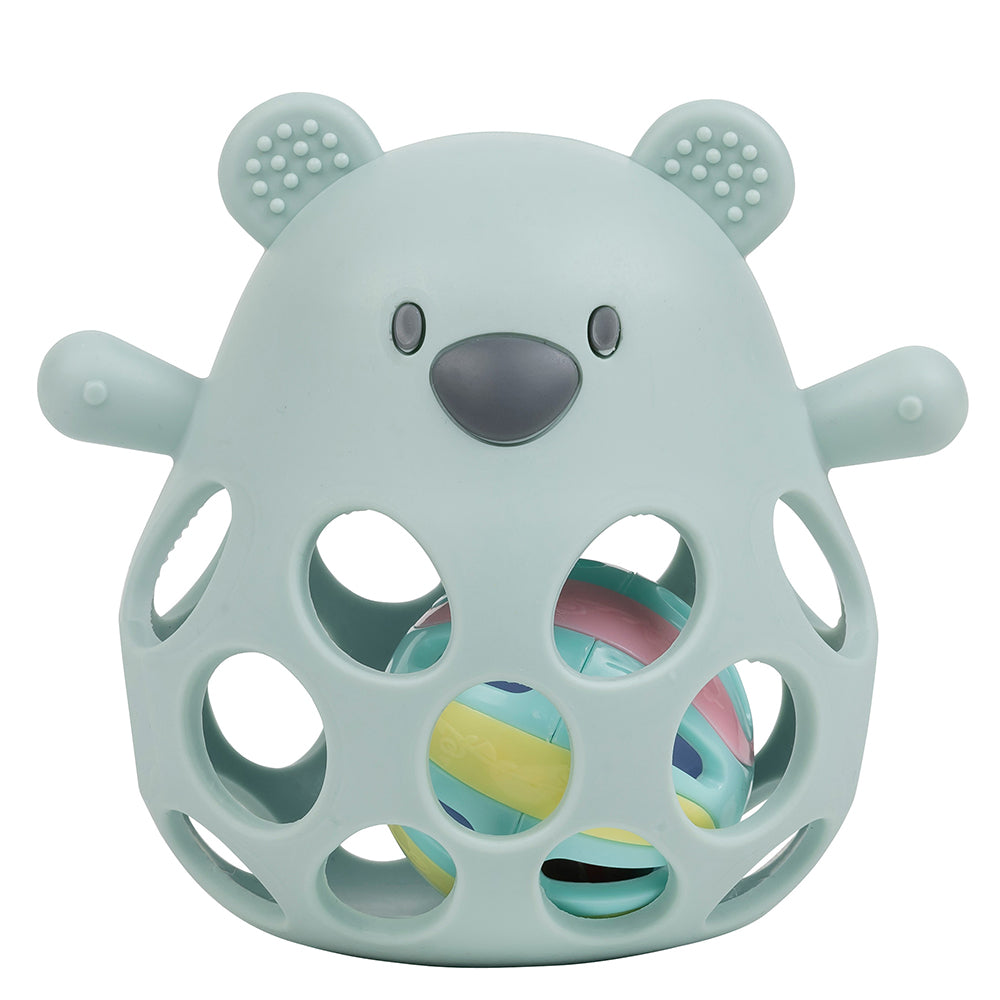 Nattou - Hochet ours en silicone avec balle - Vert aqua