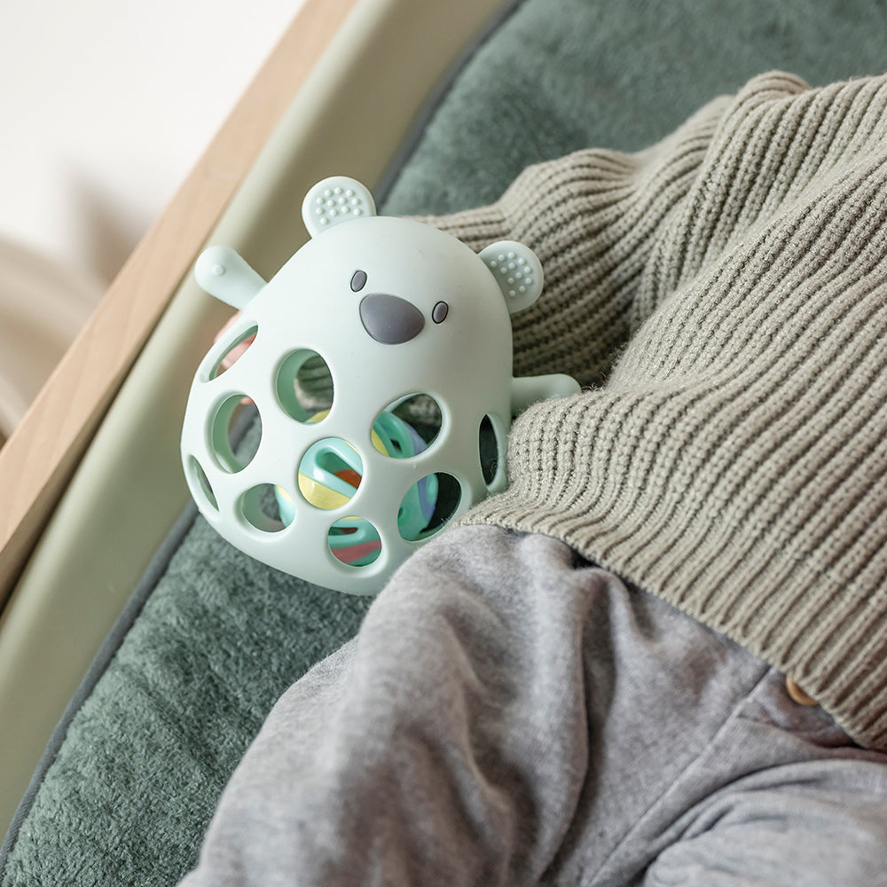 Nattou - Hochet ours en silicone avec balle - Vert aqua