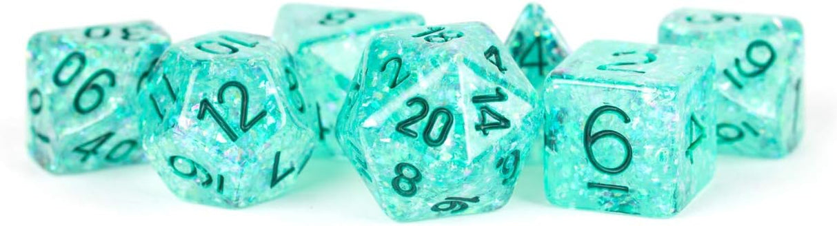 Polyhedral Dice Set - Shiny Turquoise / Black