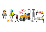 Ouvriers avec rouleau compresseur et signalisation - Action Heroes
