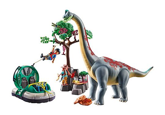 Brachiosaure avec explorateurs et aéroglisseur - Dinos