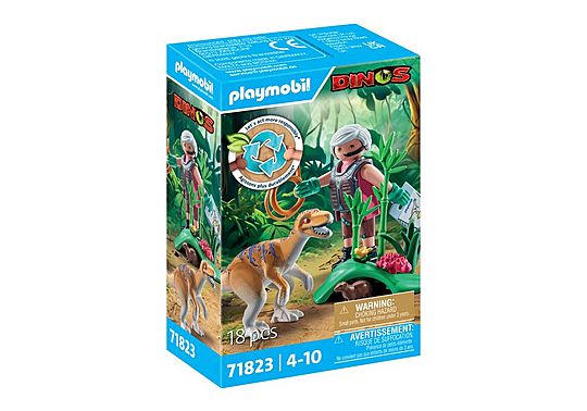 Vélociraptor, explorateur avec lasso et marmotte - Dinos