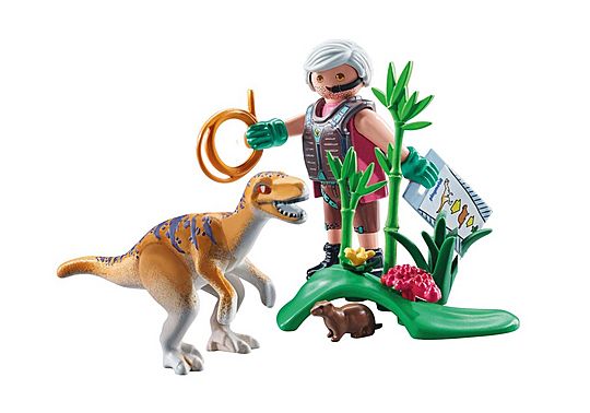 Vélociraptor, explorateur avec lasso et marmotte - Dinos