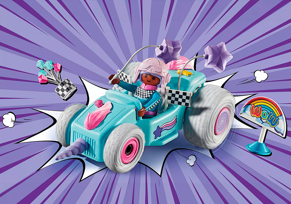 Pilote avec auto de course licorne - Funstars