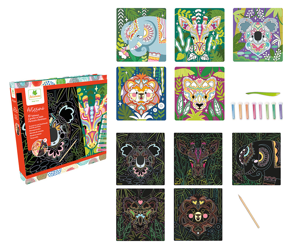 Artissimo - 10 Scratch Art and Sand Boards - Animal Portraits