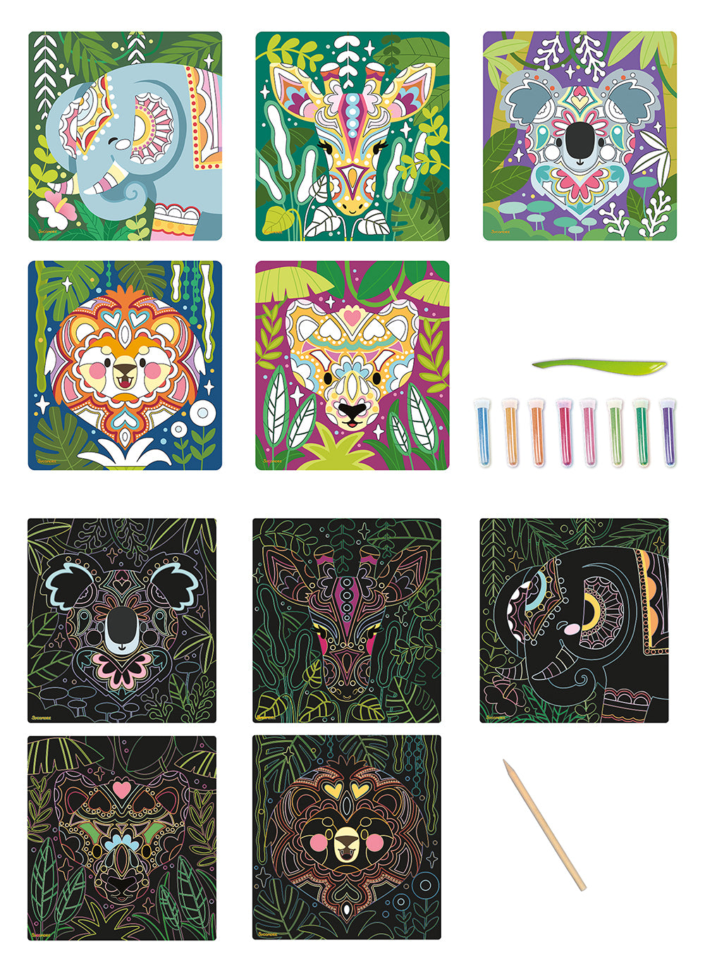 Artissimo - 10 Scratch Art and Sand Boards - Animal Portraits