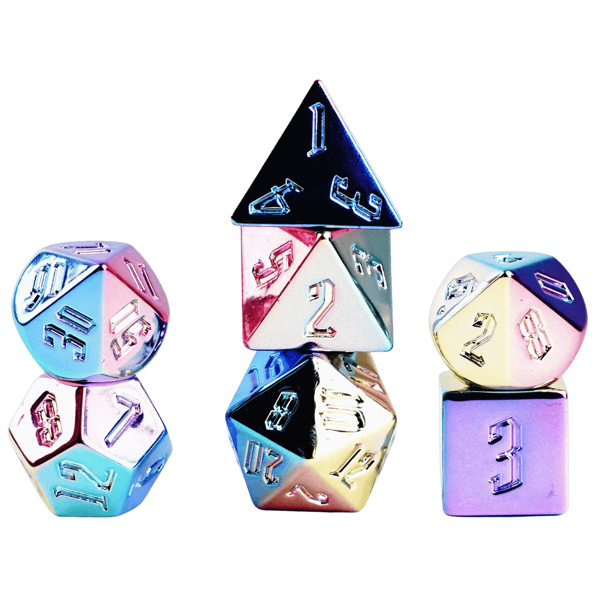Ensemble dés polyédriques Plaqué Aluminium - Rainbow Aegis Uninked