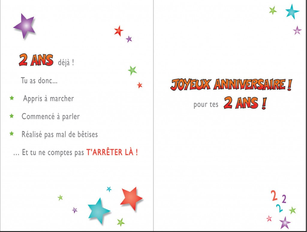 Carte de souhaits - Joyeux anniversaire - 2 ans