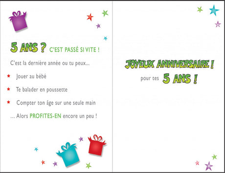Carte de souhaits - Joyeux anniversaire - 5 ans