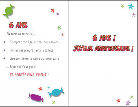 Carte de souhaits - Joyeux anniversaire - 6 ans