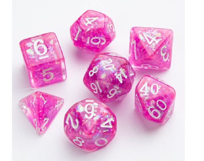 Ensemble de 7 dés polyédriques - Série Candy-Like : Framboise