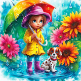 Broderie de diamant - Amis sous la pluie