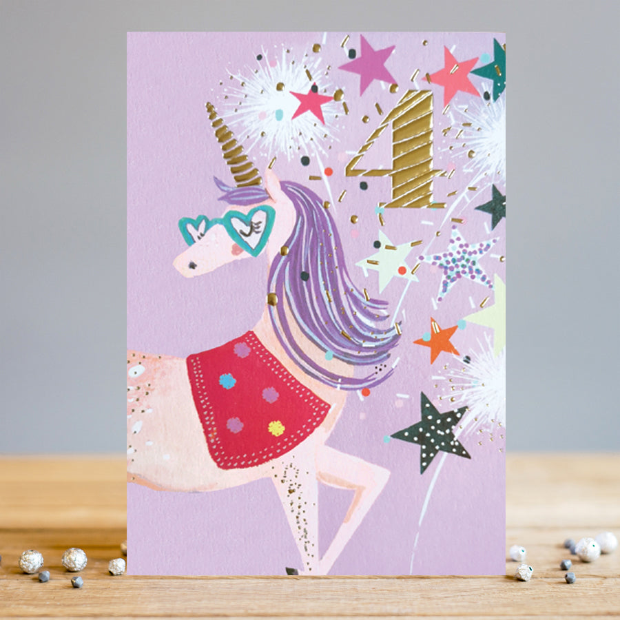 Carte de souhaits - Licorne - 4 ans