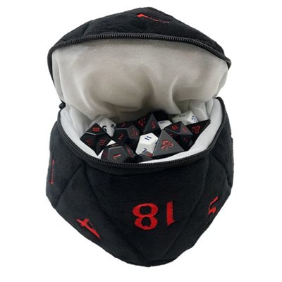 Sac à dés D20 en peluche - D&D : Realmspace : Noir et rouge