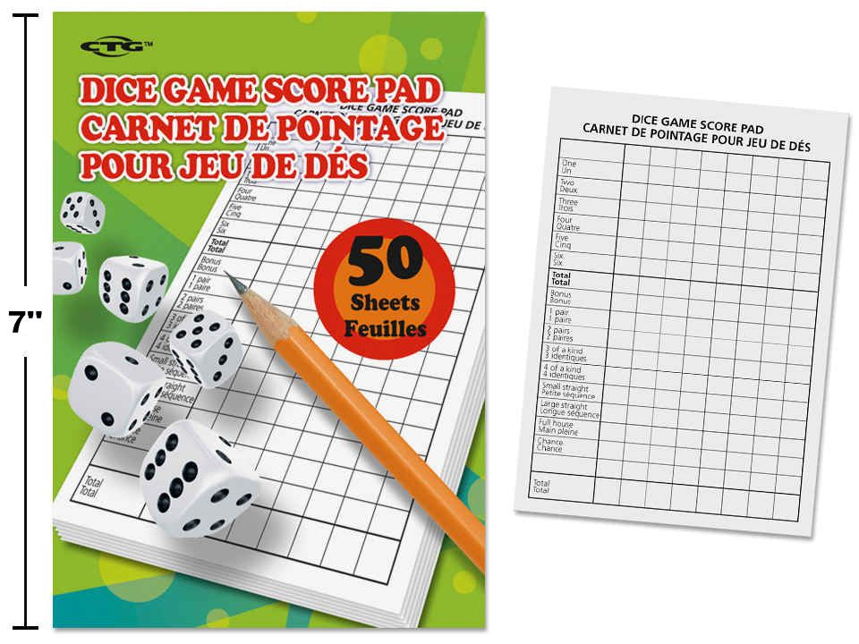 Carnet de pointage pour jeu de dés (50 feuilles)