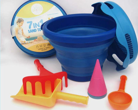 CompacToys - Ensemble de jouets de sable 7-en-1 Bleu - La Ribouldingue