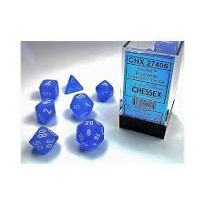 Ensemble dés polyédriques Bleu / Blanc - Frosted