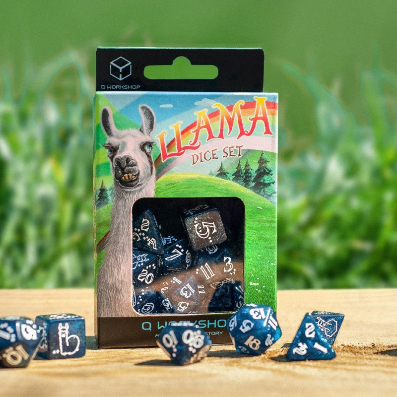 Ensemble dés polyédriques Bleu pailleté / Blanc - Llama
