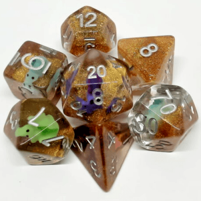 Dés dinosaures arc-en-ciel - Jeu de dés polyédriques de 16 mm - La Ribouldingue